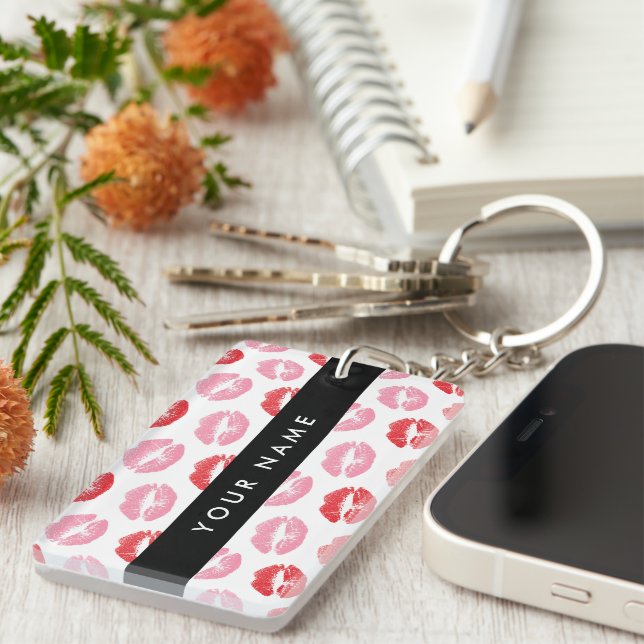 Porte-clefs Lèvres Rouges, Lèvres Roses, Baiser, Votre Nom, Pe (Devant droit)