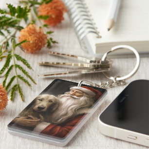 Porte-clefs Lévrier Afghan avec le Père Noël Festive Noël