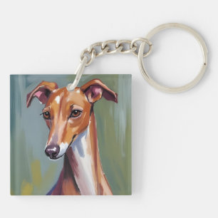 Porte-clefs Lévrier Italien   Peinture Aquarelle de Chien