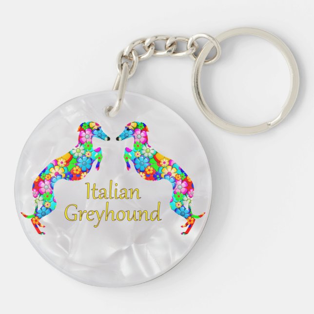 Porte-clefs Lévriers italiens fleuris (Dos)