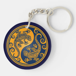 Porte-clefs Lézards bleus d'or de Yin Yang