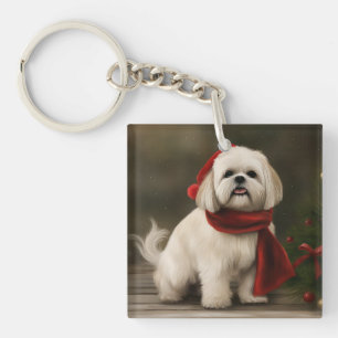 Porte-clefs Lhasa Apso Chien dans Noël de neige