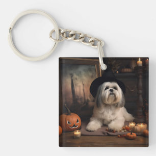 Porte-clefs Lhasa Apso Citrouilles Halloween Épouvantable