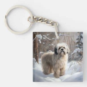 Porte-clefs Lhassa Apso Laisse Neige Noël