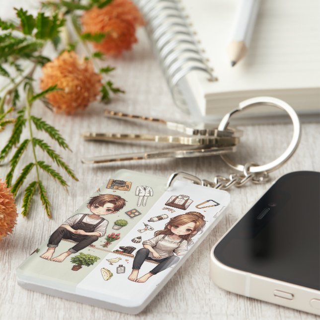 Porte-clefs L'homme, la femme. 1 porte - clé acrylique (Devant droit)