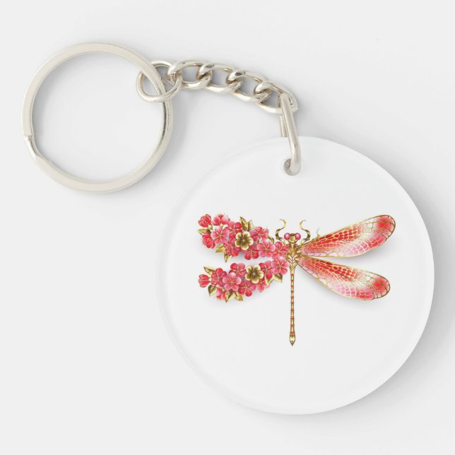 Porte-clefs libellule de fleurs avec sakura de bijoux (Devant)