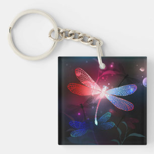 Porte-clefs libellule rouge brillante