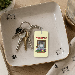 Porte-clefs Liberté Évasion Drôle Chat Jaune Floral Fenêtre