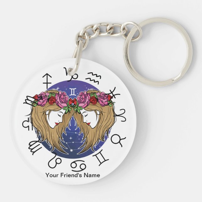 Porte-clefs Libra -Gemin ZodiacAcrylic Keychain (Dos)