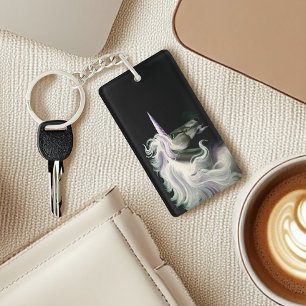 Porte-clefs Licorne Blanche Élégante Crinière Fluide Fantaisie