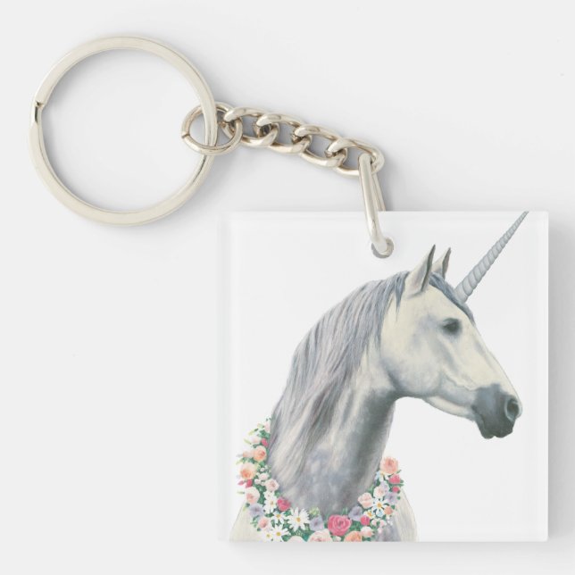 Porte-clefs Licorne d'esprit avec des fleurs autour de cou (Devant)