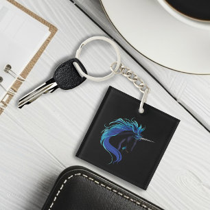 Porte-clefs Licorne noire élégante Fantaisie Magique Bleu Arge