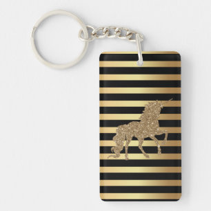 Porte-clefs Licorne Pailletée Or Chic Élégant, Rayé Or