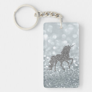 Porte-clefs Licorne Paillettes Argentées Bokeh