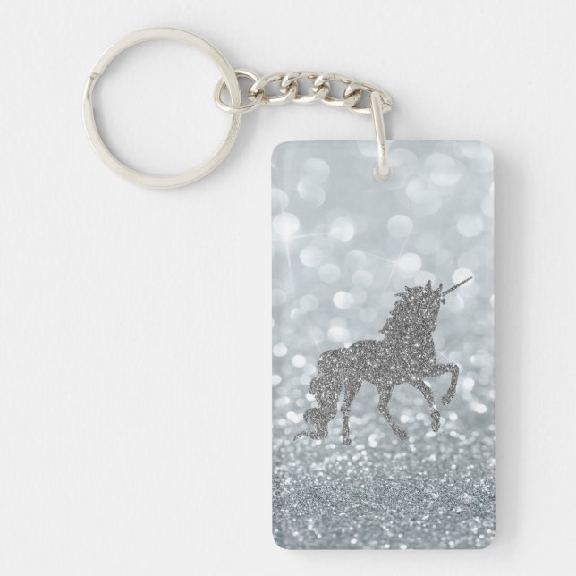 Porte-clefs Licorne Paillettes Argentées  Bokeh (Devant)