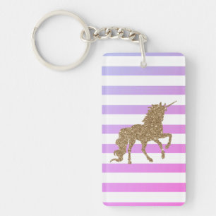 Porte-clefs Licorne Paillettes Or Chic Élégant, Rayures Violet
