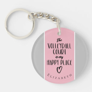 Porte-clefs lieu heureux, terrain de volley-ball gris rose