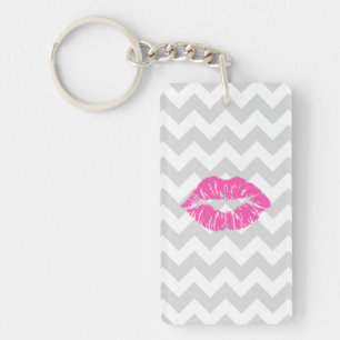 Porte-clefs Lieutenant Gray White Chevron, Pink Lipstick Kiss