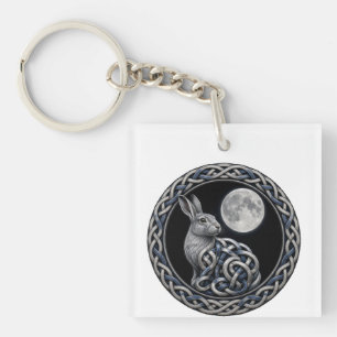 Porte-clefs Lièvre contemplant la lune en entrelacs celtiques