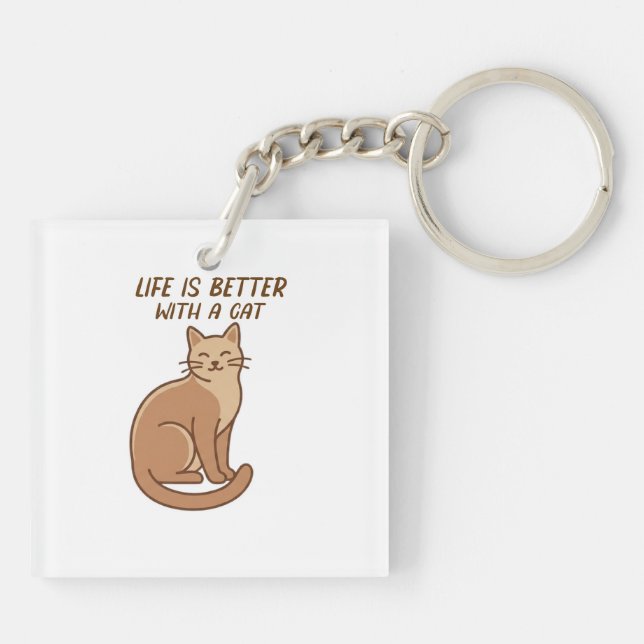 Porte-clefs Life Is Better With a Cat – Cute Cat Lover Design (Dos)