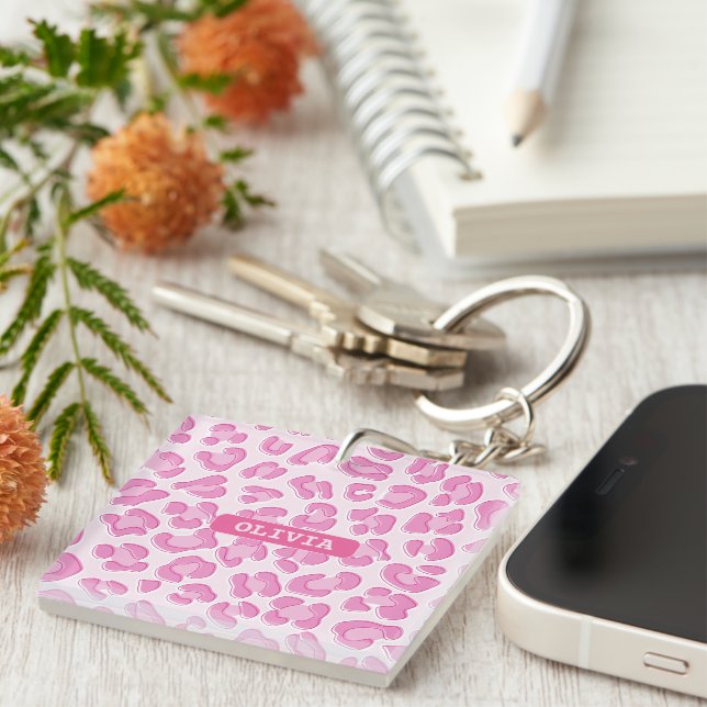 Porte-clefs Ligne Leopard Preppy rose (Devant Droit)