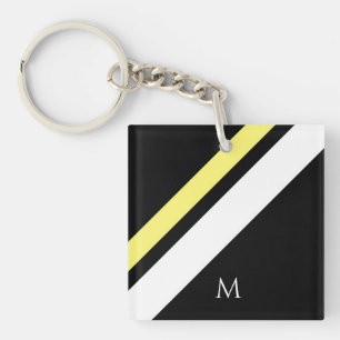 Porte-clefs Lignes diagonales initiales personnalisées en noir