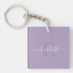 Porte-clefs Lila Violet Monogramme de nom personnalisé en éc