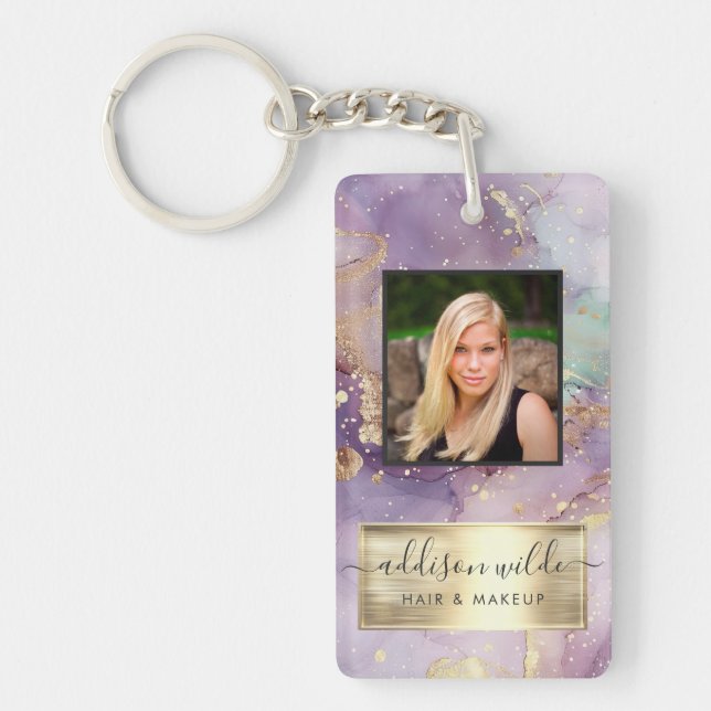 Porte-clefs Lilac Parties scintillant Aquarelle Faux Gold Foil (Devant)