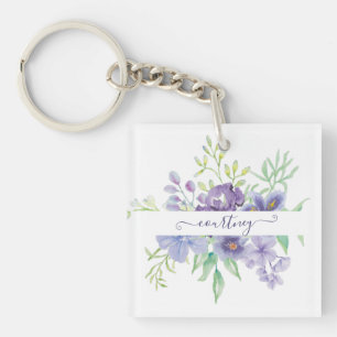 Porte-clefs Lilas aquarelle florale personnalisée 