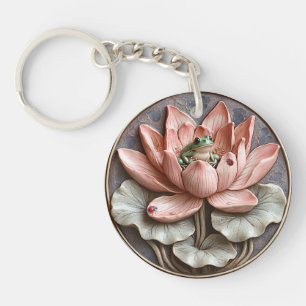 Porte-clefs Lily Pond Green Frog Ladybugs Eau Rose Lily