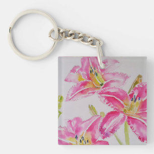 Porte-clefs Lilys roses Peinture aquarelle Floral