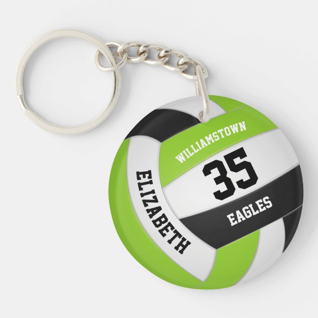 Porte-clefs lime vert noir blanc nom de l'équipe volleyball (Devant)