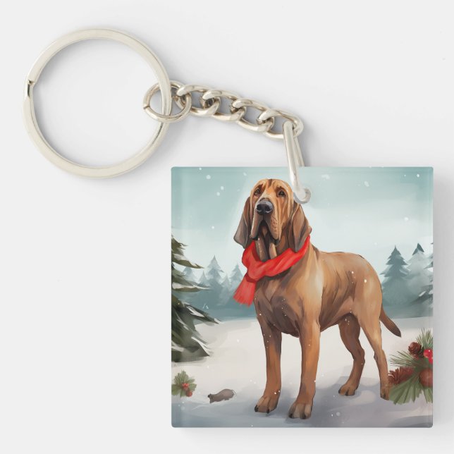 Porte-clefs Limier de Saint-Hubert dans la neige de Noël (Devant)