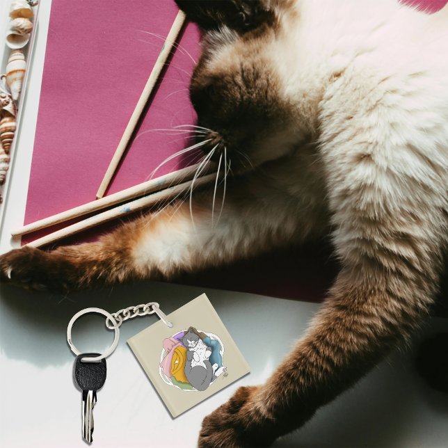 Porte-clefs Linge Cheveux de Chat Gris Blanc (Créateur téléchargé)
