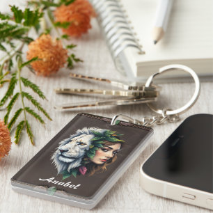 Porte-clefs Lion blanc et femme