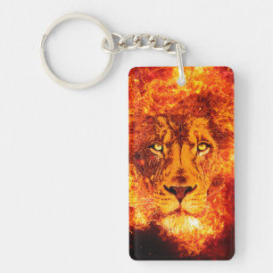 Porte-clefs Lion en feu rouge orange jaune