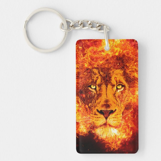 Porte-clefs Lion en feu rouge orange jaune (Devant)