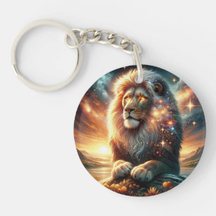 Porte-clefs Lion Galaxie Espace Cosmique Leo Force Astrologie