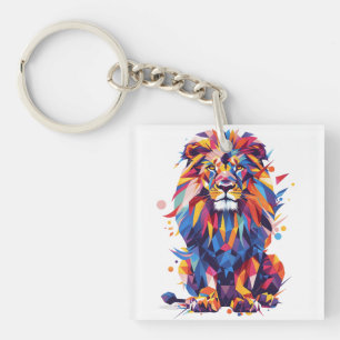 Porte-clefs Lion géométrique coloré