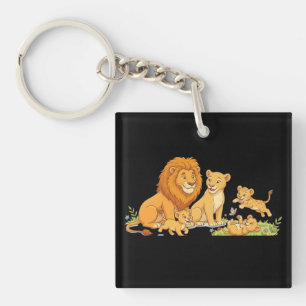 Porte-clefs Lion Lionne et Cabs de Style Cartoon