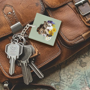 Porte-clefs Lion Lionne Floral Vert 