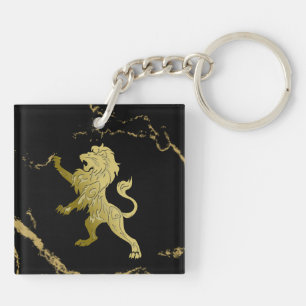 Porte-clefs Lion royal d'or sur marbre noir et or