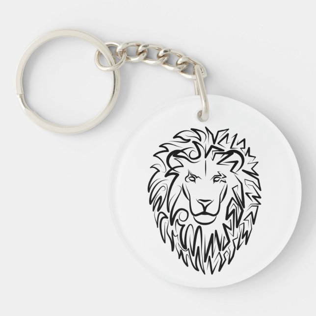 Porte-clefs Lion tribal noir et blanc (Devant)