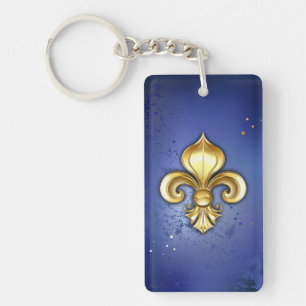 Porte-clefs Lis d'or sur fond bleu