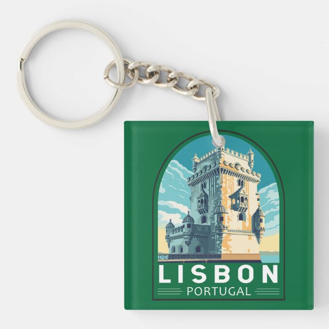 Porte-clefs Lisbonne Portugal Belem Tour Voyage Retro Emblem (Devant)