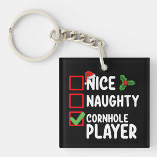Porte-clefs Liste de Noël de joueur de cornhole gentil vilain