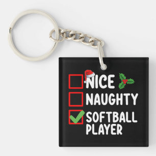 Porte-clefs Liste de Noël de joueur de softball gentil vilain