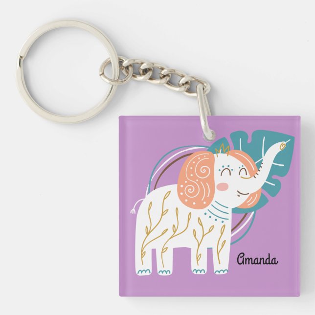 Porte-clefs Little Elephant Boho Nom personnalisé (Devant)