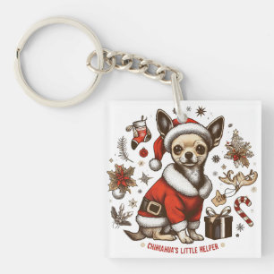 Porte-clefs Little Helper - Vintage Chihuahua Père Noël Noël