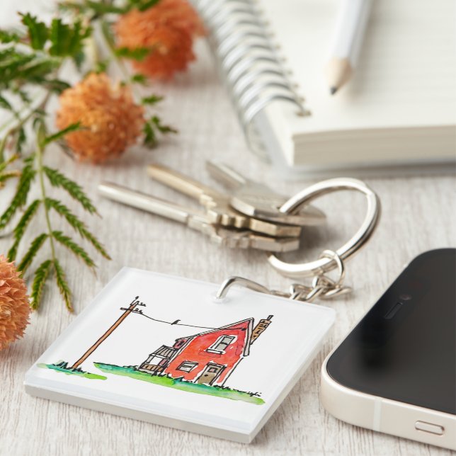 Porte-clefs Little Red House avec ligne électrique (Devant Droit)